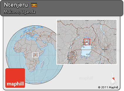 Gray Location Map of Ntenjeru, highlighted parent region, hill shading