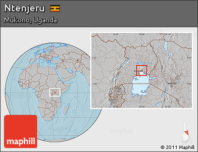 Gray Location Map of Ntenjeru, highlighted parent region, hill shading