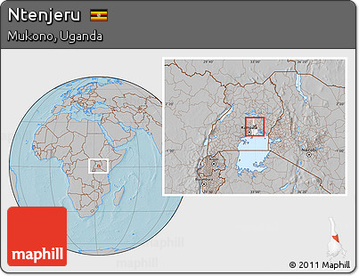 Gray Location Map of Ntenjeru, highlighted parent region, hill shading