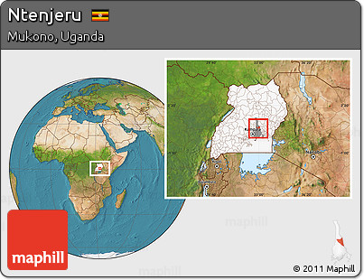 Satellite Location Map of Ntenjeru, highlighted country, highlighted parent region