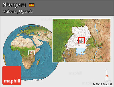 Satellite Location Map of Ntenjeru, highlighted country, highlighted parent region