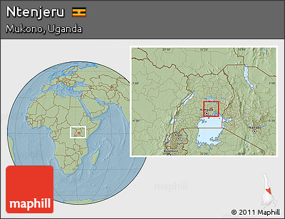Savanna Style Location Map of Ntenjeru, within the entire country, hill shading