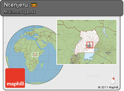 Savanna Style Location Map of Ntenjeru, highlighted country, highlighted parent region, within the entire country
