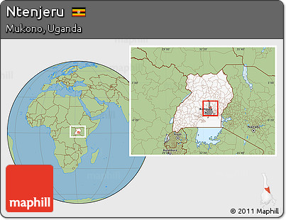 Savanna Style Location Map of Ntenjeru, highlighted country, highlighted parent region, within the entire country
