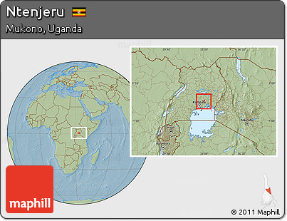 Savanna Style Location Map of Ntenjeru, hill shading