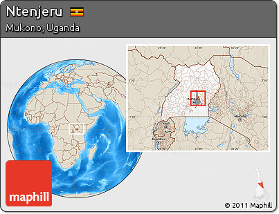 Shaded Relief Location Map of Ntenjeru, highlighted country, highlighted parent region