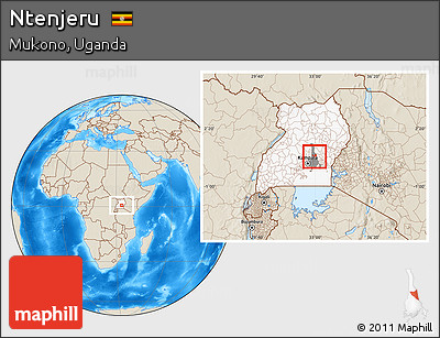 Shaded Relief Location Map of Ntenjeru, highlighted country, highlighted parent region