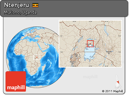 Shaded Relief Location Map of Ntenjeru, highlighted parent region
