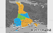 Political Panoramic Map of Mukono, darken, desaturated