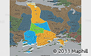 Political Panoramic Map of Mukono, darken, semi-desaturated