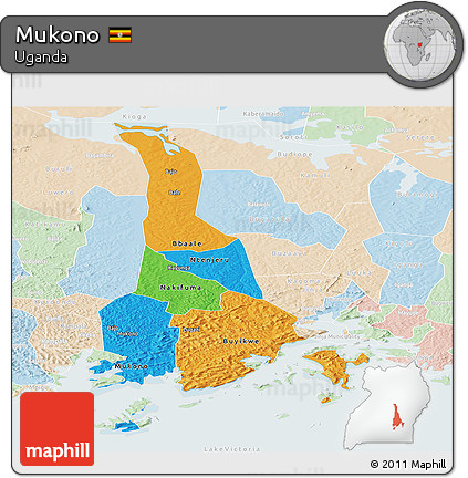 Political Panoramic Map of Mukono, lighten