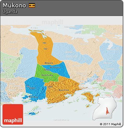Political Panoramic Map of Mukono, lighten