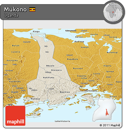 Shaded Relief Panoramic Map of Mukono, physical outside