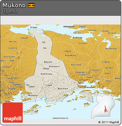 Shaded Relief Panoramic Map of Mukono, physical outside