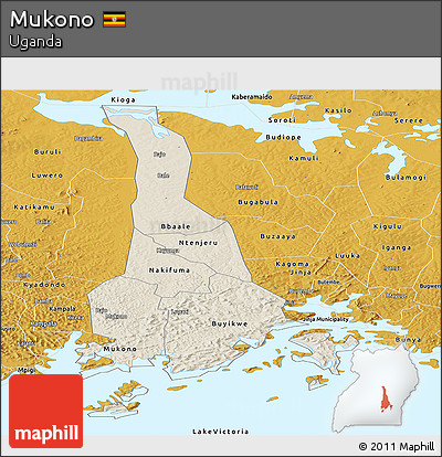 Shaded Relief Panoramic Map of Mukono, physical outside