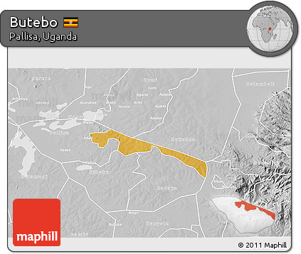Physical 3D Map of Butebo, lighten, desaturated