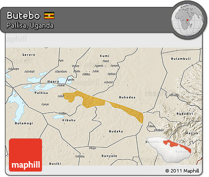 Physical 3D Map of Butebo, shaded relief outside