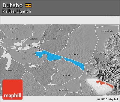 Political 3D Map of Butebo, desaturated