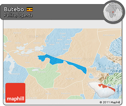 Political 3D Map of Butebo, lighten