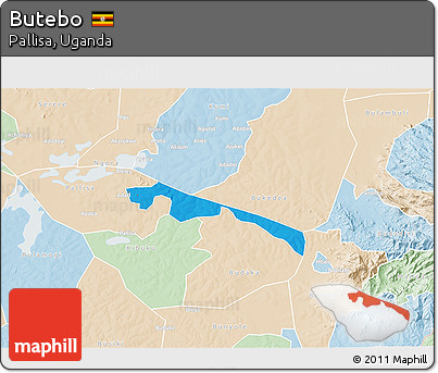 Political 3D Map of Butebo, lighten