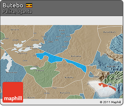 Political 3D Map of Butebo, semi-desaturated