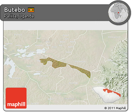 Satellite 3D Map of Butebo, lighten