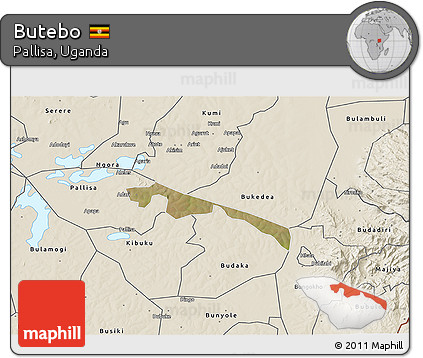 Satellite 3D Map of Butebo, shaded relief outside