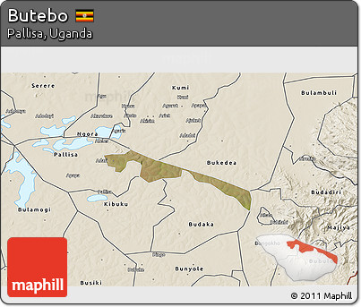 Satellite 3D Map of Butebo, shaded relief outside