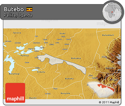 Shaded Relief 3D Map of Butebo, physical outside