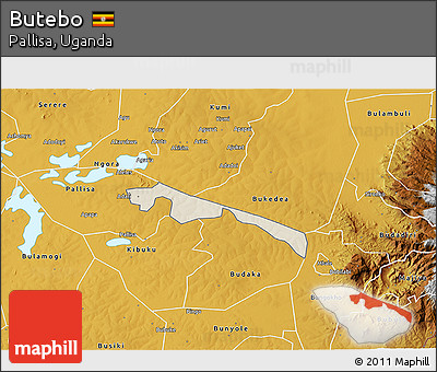 Shaded Relief 3D Map of Butebo, physical outside
