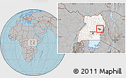 Gray Location Map of Butebo, highlighted country, highlighted parent region, within the entire country, hill shading