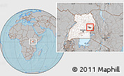 Gray Location Map of Butebo, highlighted country, highlighted parent region, hill shading