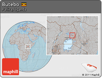 Gray Location Map of Butebo, hill shading