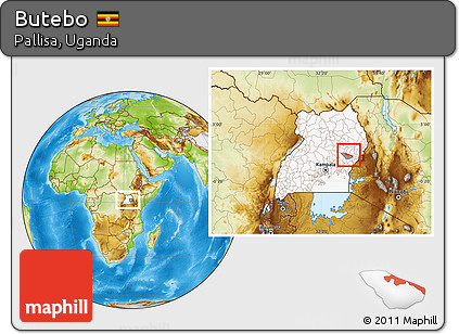 Physical Location Map of Butebo, highlighted country, highlighted parent region, within the entire country