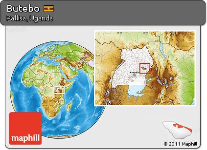 Physical Location Map of Butebo, highlighted country, highlighted parent region