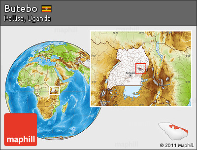 Physical Location Map of Butebo, highlighted country, highlighted parent region