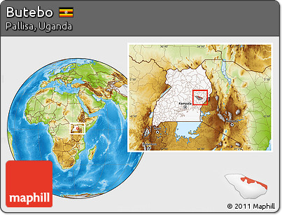 Physical Location Map of Butebo, highlighted country, highlighted parent region