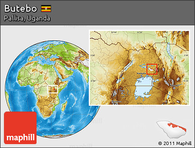 Physical Location Map of Butebo, highlighted parent region, within the entire country