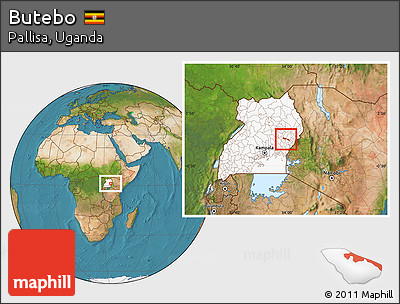 Satellite Location Map of Butebo, highlighted country