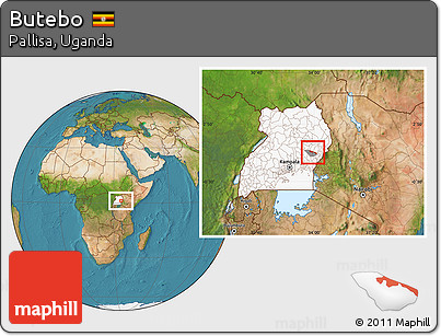 Satellite Location Map of Butebo, highlighted country, highlighted parent region