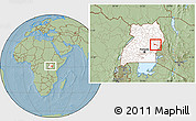 Savanna Style Location Map of Butebo, highlighted country, within the entire country, hill shading