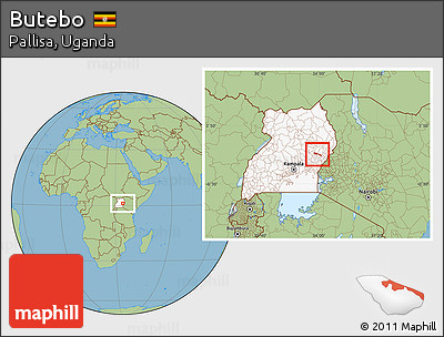Savanna Style Location Map of Butebo, highlighted country