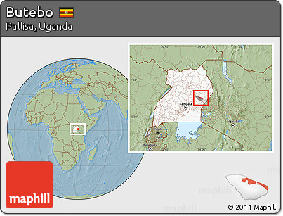 Savanna Style Location Map of Butebo, highlighted country, highlighted parent region, hill shading