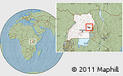 Savanna Style Location Map of Butebo, highlighted country, highlighted parent region, hill shading
