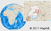 Shaded Relief Location Map of Butebo, highlighted country, highlighted parent region