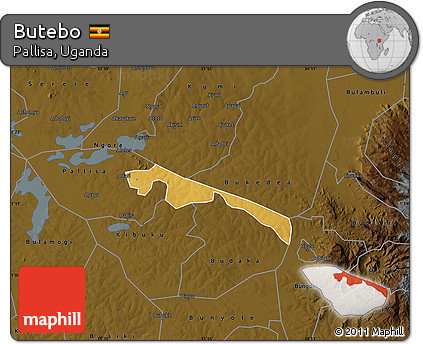 Physical Map of Butebo, darken