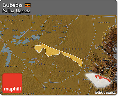 Physical Map of Butebo, darken