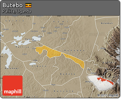 Physical Map of Butebo, semi-desaturated