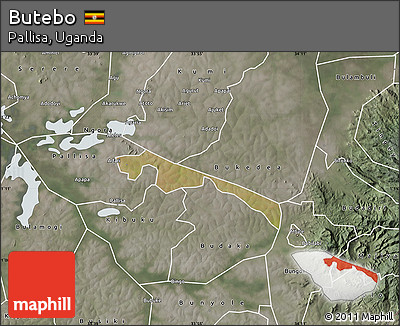Satellite Map of Butebo, semi-desaturated