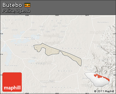 Shaded Relief Map of Butebo, lighten